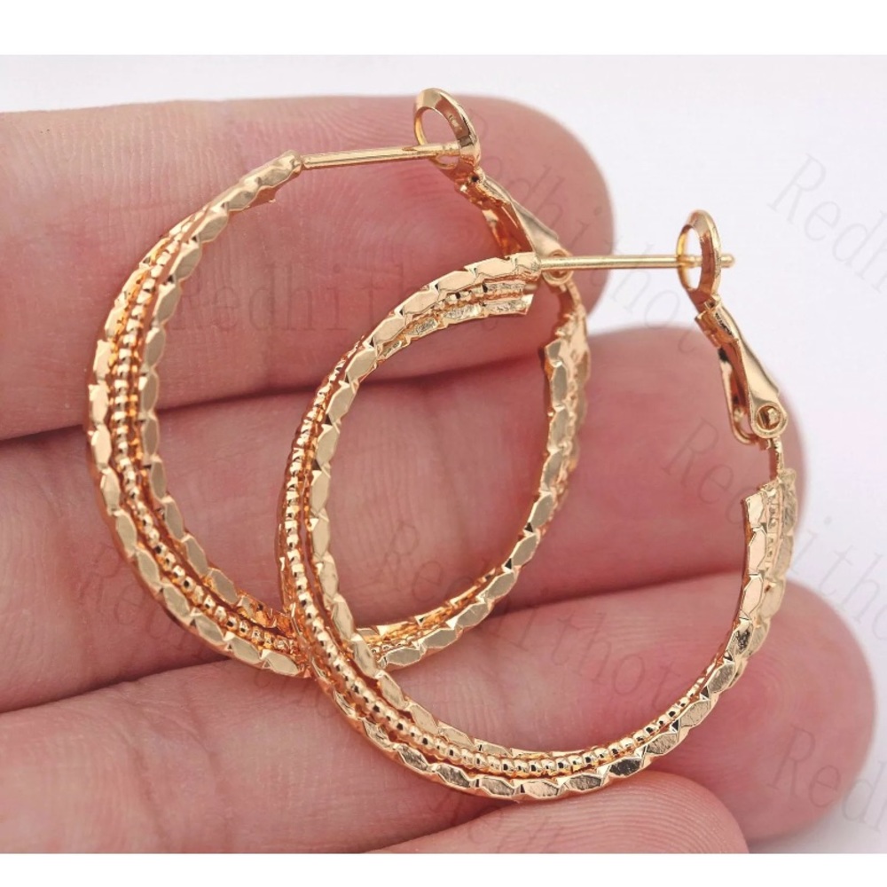Gold Filled 3-Layer Big Circle Earrings - Picture 3 of 4